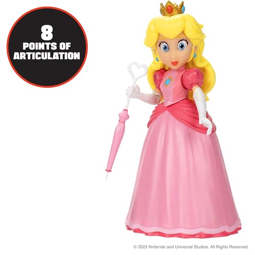 THE SUPER MARIO BROS. MOVIE - 5 Inch Action Figure Series 1 – Princess Peach Figure with Umbrella Accessory