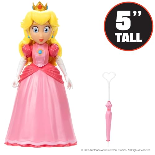 THE SUPER MARIO BROS. MOVIE - 5 Inch Action Figure Series 1 – Princess Peach Figure with Umbrella Accessory