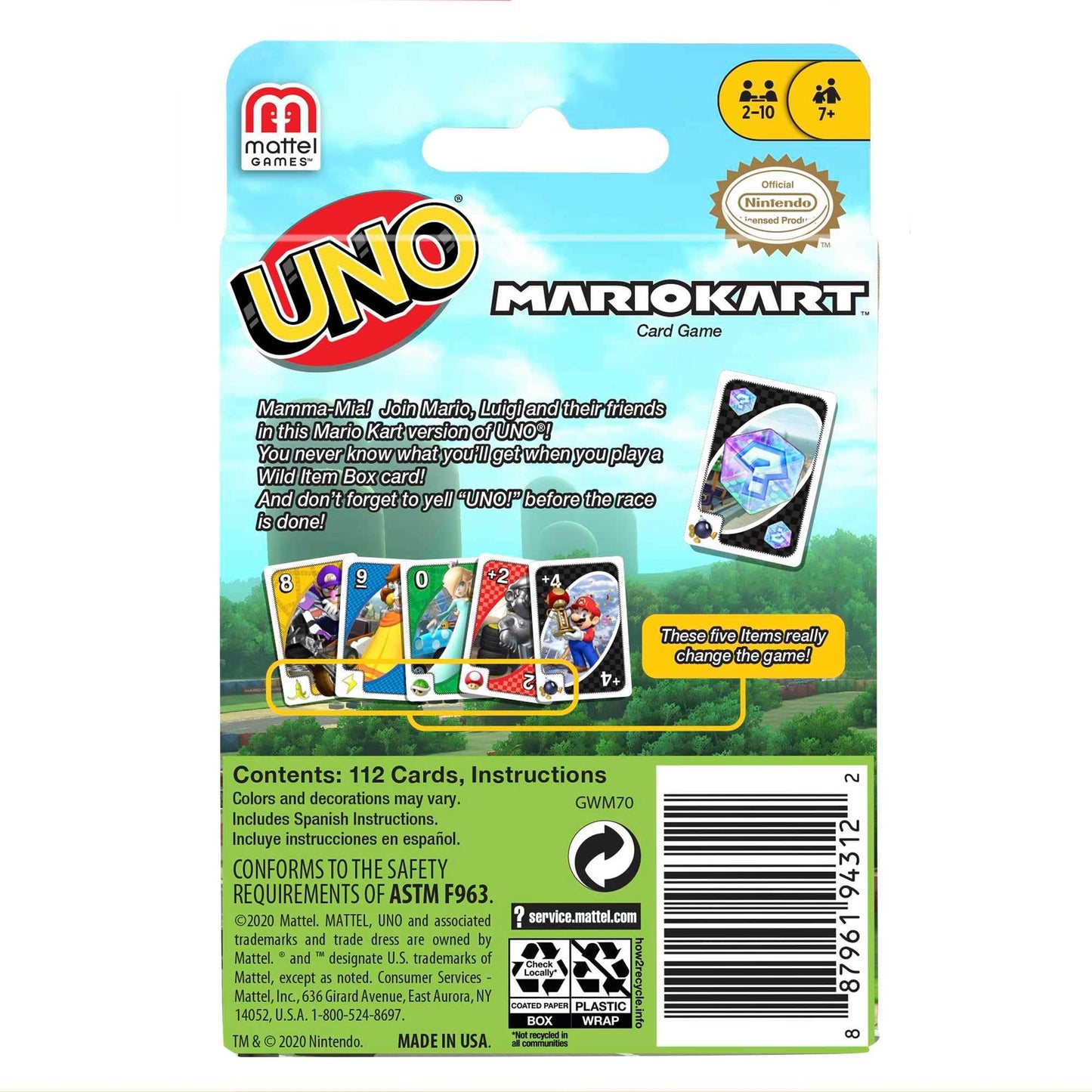 Mattel Games UNO Mario Kart Card Game for Kids, Adults, Family and Game Night with Special Rule for 2-10 Players